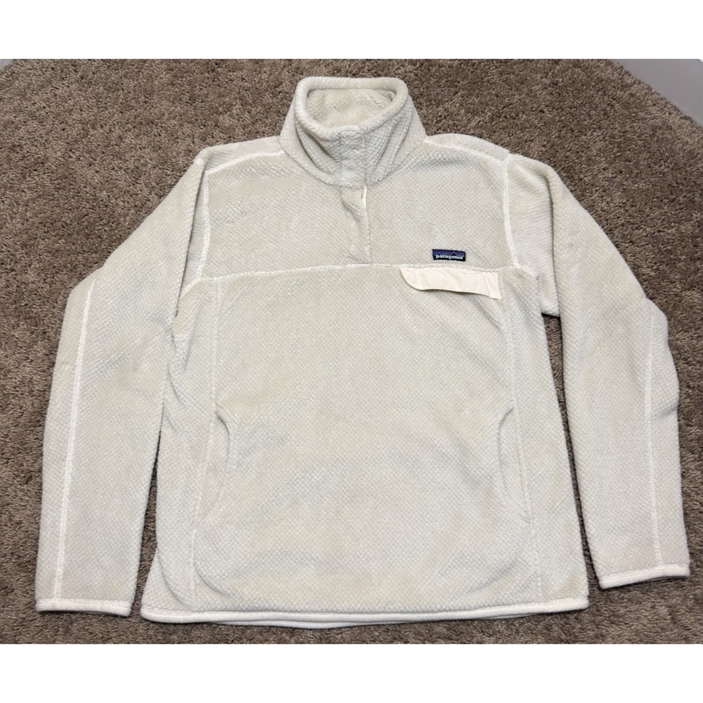 Patagonia Re-Tool Snap-T Polartec Fleece Pullover Cream White Womens XL